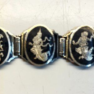 Heavy Vintage Sterling Silver Siam Bracelet